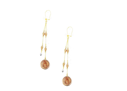 Three Tone Plated Mother Mary Dangler Earring
